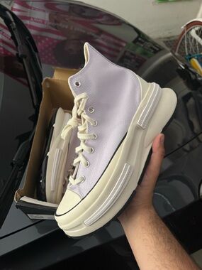 Converse High-Top Platform Sneakers in Light Lavender and Cream